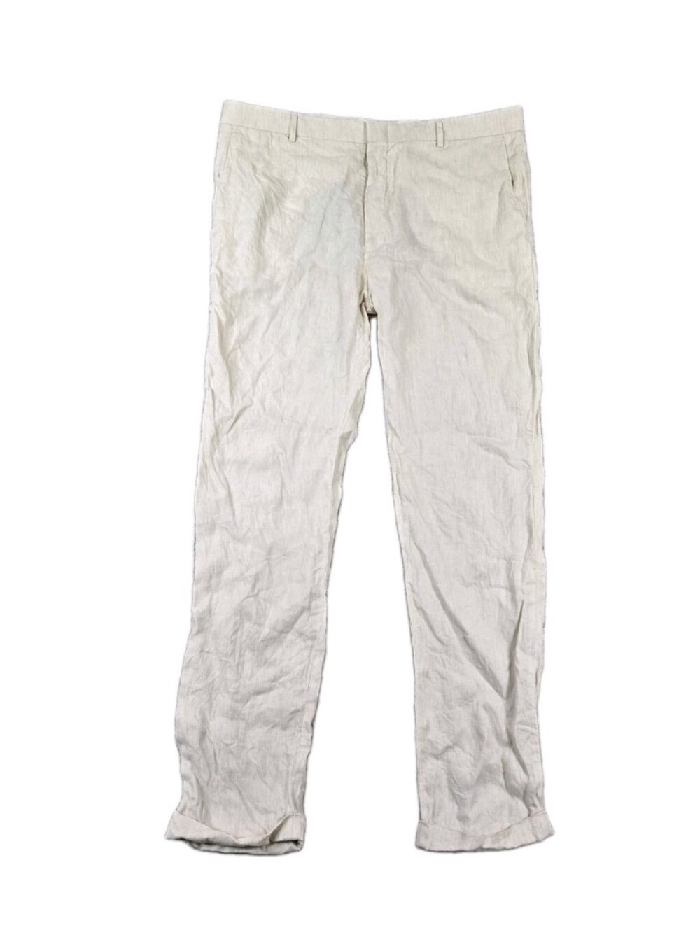 Murano Baird McNutt Linen Pants Mens 42x36 Beige Zac Fit Trousers Cuffed Coastal